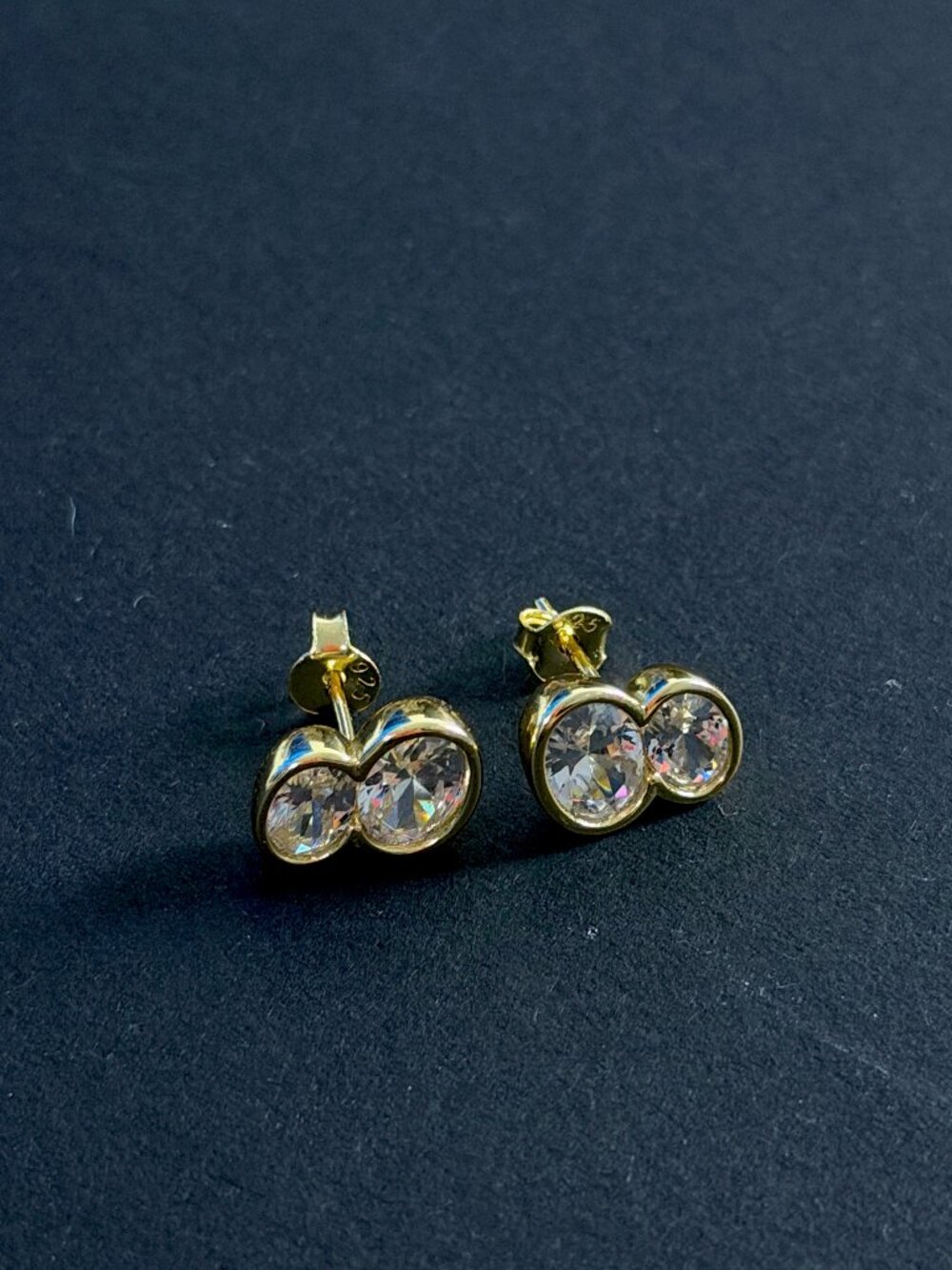 Trendy Vintage Gold Studs w/ Double Round Crystal Earrings